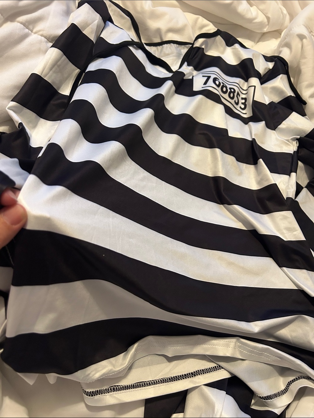 Striped Black & White Prisoner costume pant shirt hat Women large never used - Picture 2 of 4